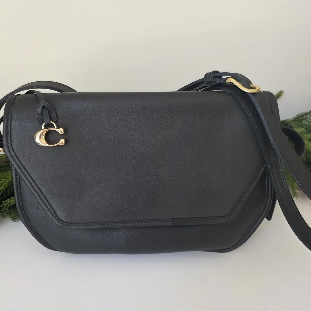 Vintage Coach Geometric Vista Crossbody/Shoulder Bag In Black Leather - Picture 2 of 15